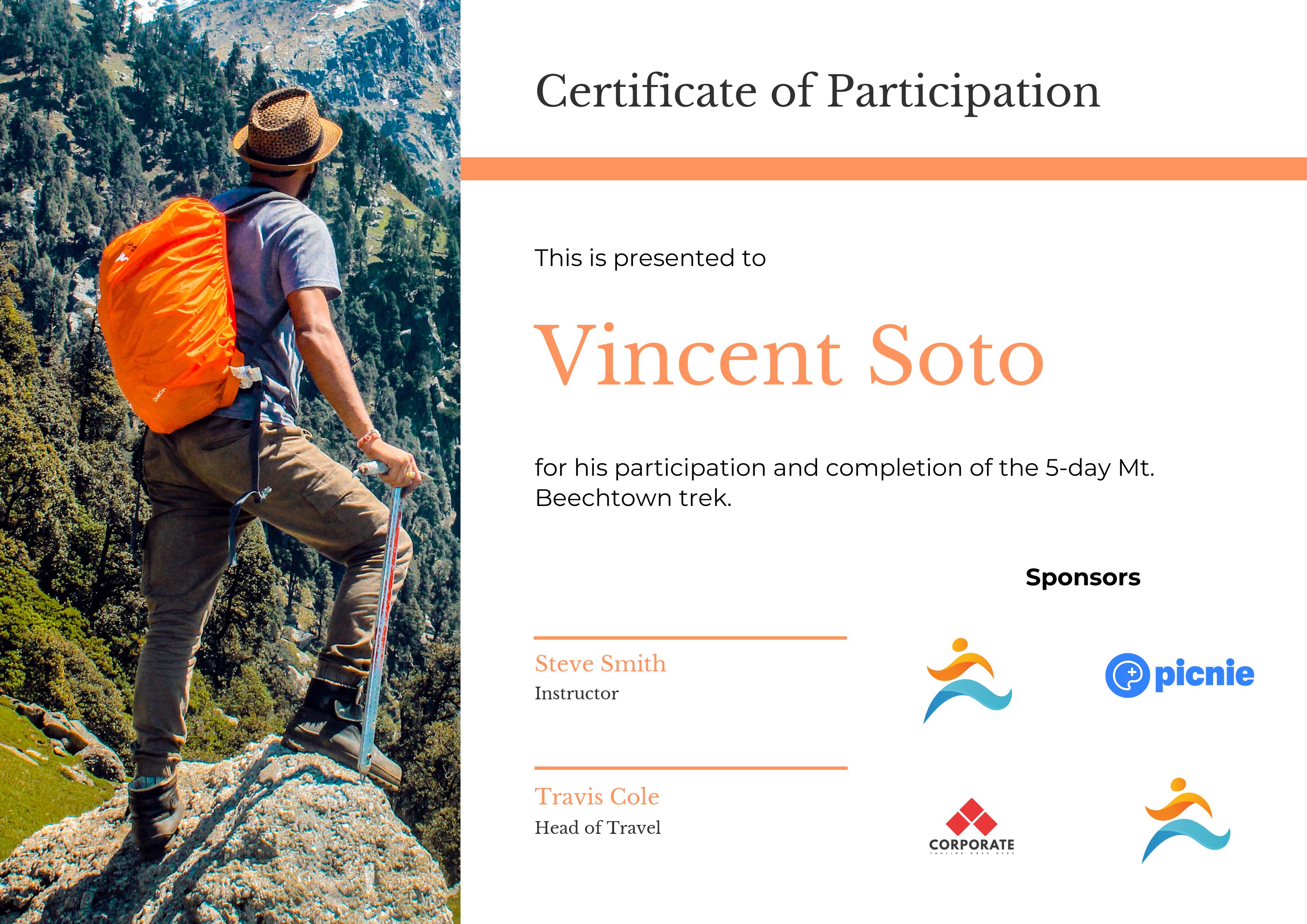 Trekking Run Participant Certificate